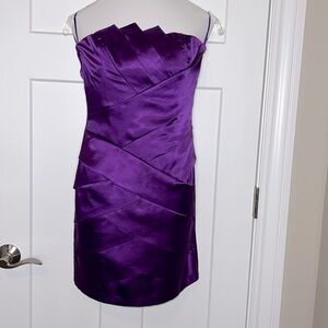 Cache Pleated Angled Bust Satin Dress